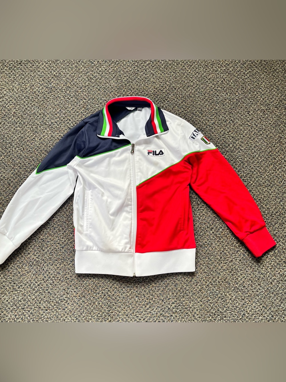 Vintage Fila Italia Men's White, Red & Navy Colorblock Performance Jacket
